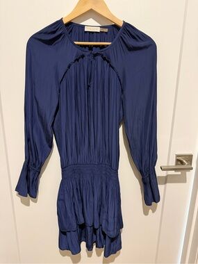 Ramy Brook Navy Long Sleeve Tiered Mini Dress - XS